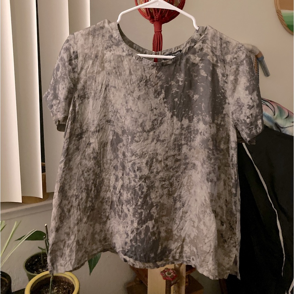Eileen Fisher grey silk blouse